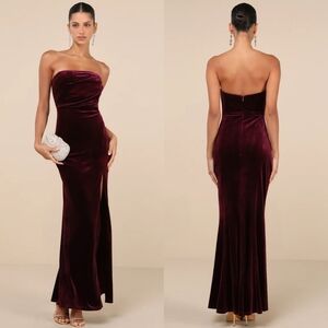 Lulus Perfectly Captivating Plum Purple Velvet Strapless Maxi Dress S Wedding